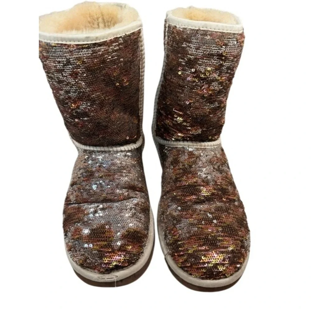 UGG Australia Classic Short Sparkle Sequin Boots Bronze Silver Women's 9
